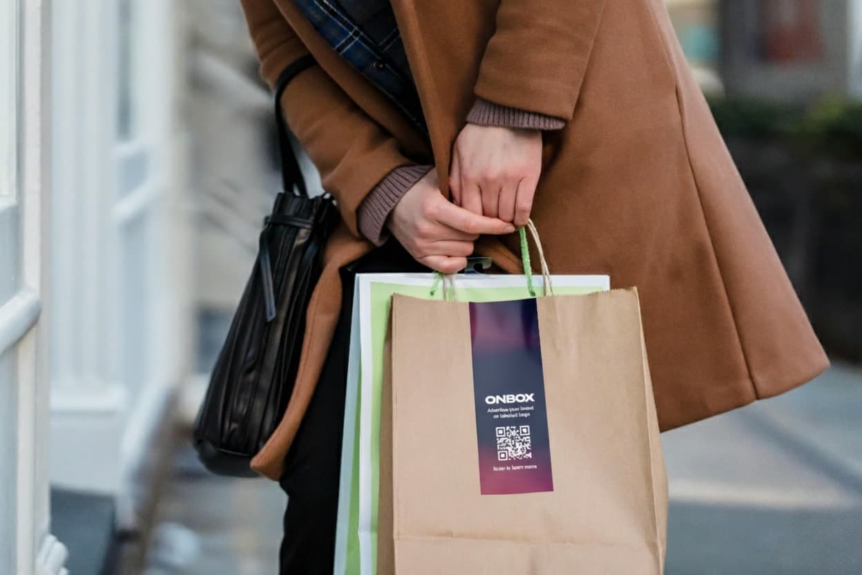 A person applying an OnBox seal to a takeout bag.